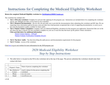 Instructions For Completing The Medicaid Eligibility Worksheet