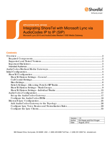 Integrating ShoreTel With Microsoft Lync Via AudioCodes IP .