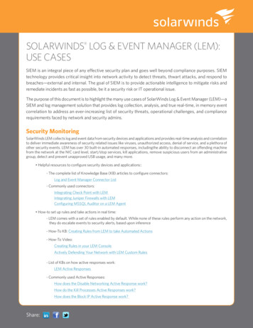 SOLARWINDS LOG & EVENT MANAGER (LEM): USE CASES