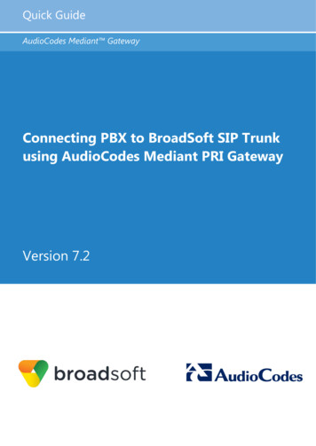 Connecting PBX To BroadSoft SIP Trunk Using AudioCodes .