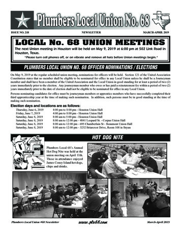 LOCAL No. 68 UNION MEETINGS - Plumbers Local Union 68