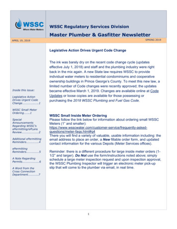 Master Plumber & Gasfitter Newsletter - WSSC Water