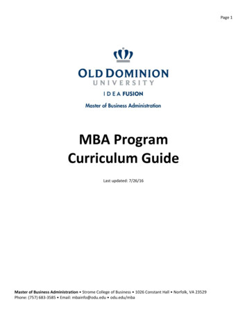 MBA Curriculum Guide 160726 - ODU - Old Dominion 
