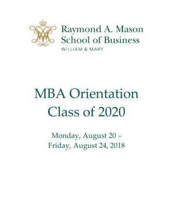 MBA Orientation Class Of 2020 - College Of William & Mary