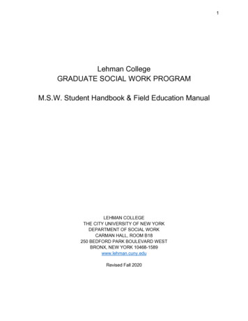 Lehman College GRADUATE SOCIAL WORK PROGRAM M.S.W. 