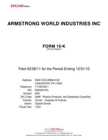 ARMSTRONG WORLD INDUSTRIES INC - Annual Reports