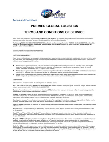 TERMS AND CONDITIONS OF SERVICE PREMIER GLOBAL 