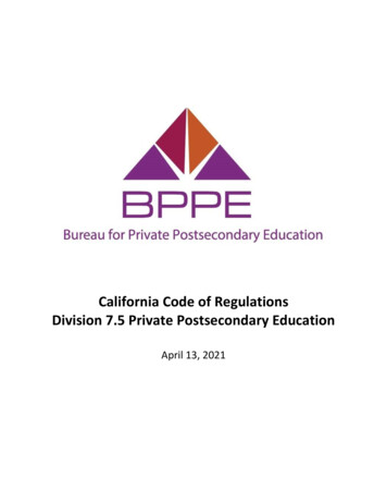 Bureau For Private Postsecondary Education - California .