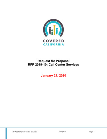 Request For Proposal RFP 2019-10: Call Center Services .