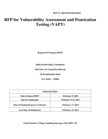 RFP For Vulnerability Assessment And Penetration Testing .