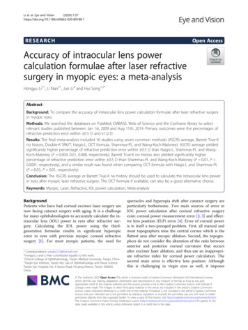 Accuracy Of Intraocular Lens Power Calculation Formulae .