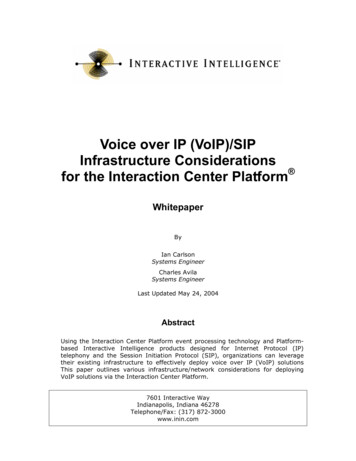Voice Over IP (VoIP)/SIP Infrastructure Considerations For .