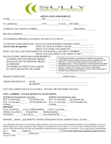APPLICATION FOR SERVICE - Sully Telephone Association