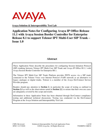 Application Notes For Configuring Avaya IP Office Release .