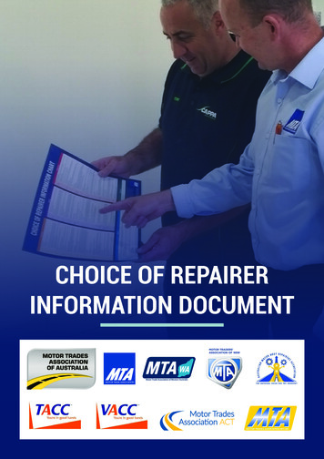 CHOICE OF REPAIRER INFORMATION DOCUMENT