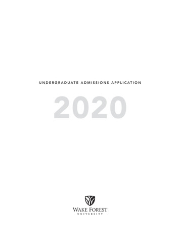 UNDERGRADUATE ADMISSIONS APPLICATION 2020