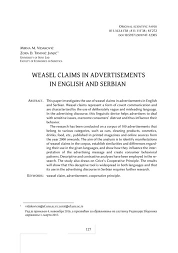 WEASEL CLAIMS IN ADVERTISEMENTS IN ENGLISH AND 