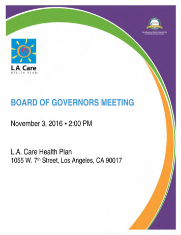 BOARD OF GOVERNORS MEETING - L.A. Care Health Plan
