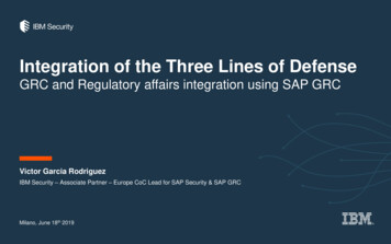 Integration Of The Three Lines Of Defense - SAP