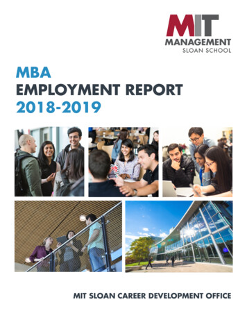 MBA EMPLOYMENT REPORT 2018 2019 - MIT Sloan