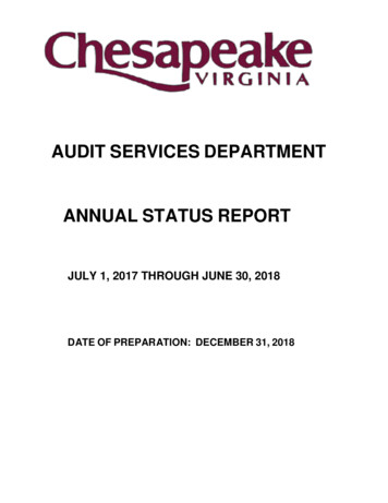 AUDIT SERVICES DEPARTMENT ANNUAL STATUS REPORT