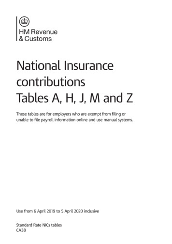 2019 To 2020: National Insurance Contributions Tables A, H .