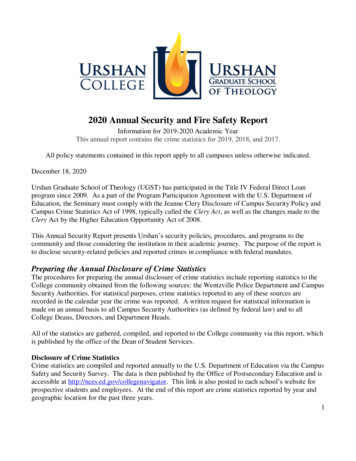 2020 Annual Security And Fire Safety Report - Urshan College