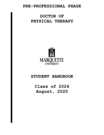 PRE-PROFESSIONAL PHASE DOCTOR OF PHYSICAL THERAPY