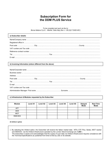 Subscription Form For The DDM PLUS Service