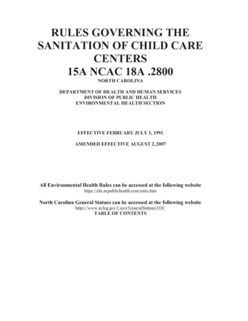 RULES GOVERNING THE SANITATION OF CHILD CARE 