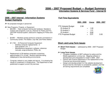 2006 – 2007 Proposed Budget --- Budget Summary