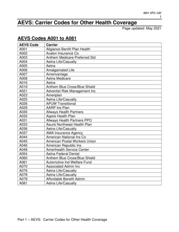 AEVS: Carrier Codes For Other Health Coverage (aev Ohc Car)