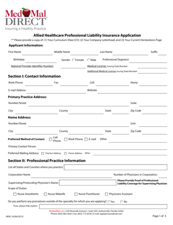 Allied Healthcare Professional Liability Insurance Application