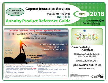 Last Updated 2018 April INDEXED Annuity Product Reference .