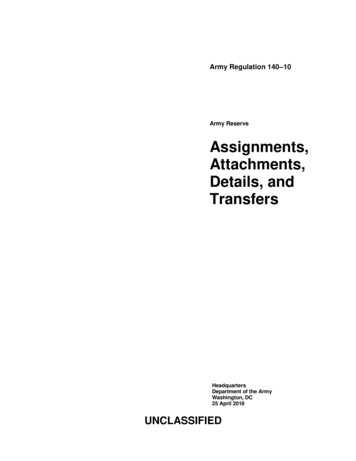 Army Reserve Assignments, Attachments, Details, And Transfers
