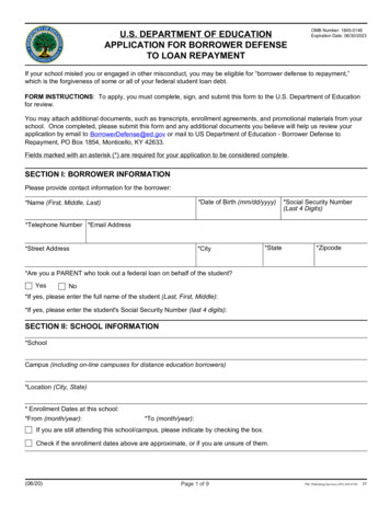 U.S. Department Of Education Application For Borrower .
