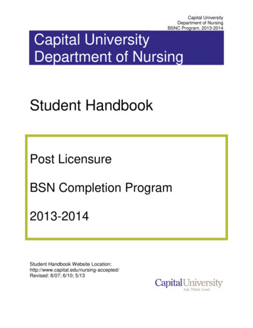 BSNC Program, 2013-2014 Capital University Department Of .
