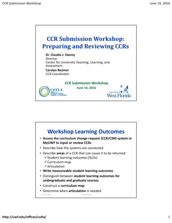 CCR Submission Workshop: And Reviewing CCRs