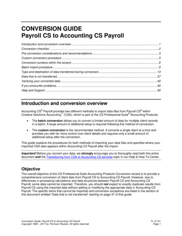 Conversion Guide: Payroll CS To Accounting CS Payroll