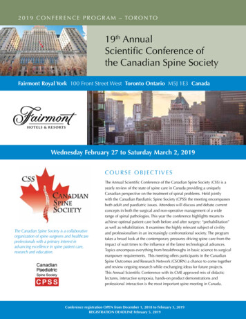 19 Annual Scientific Conference Of The Canadian Spine Society
