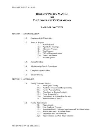 REGENTS POLICY MANUAL FOR THE UNIVERSITY OF 