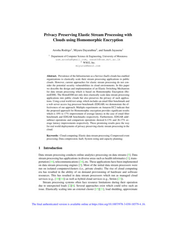 Privacy Preserving Elastic Stream Processing With Clouds .
