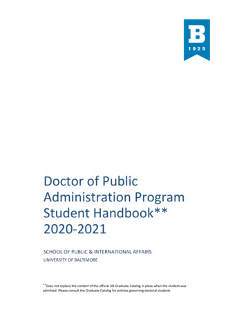 Doctor Of Public Administration Program Student Handbook**