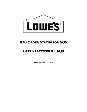 870 ORDER STATUS FOR - LowesLink