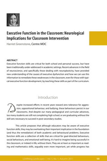 Executive Function In The Classroom: Neurological .
