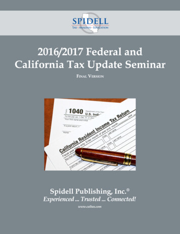 2016/2017 Federal And California Tax Update Seminar