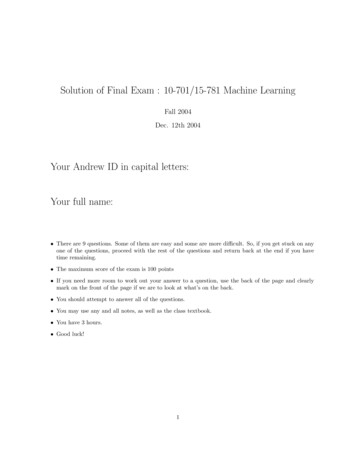 Solution Of Final Exam : 10-701/15-781 Machine Learning