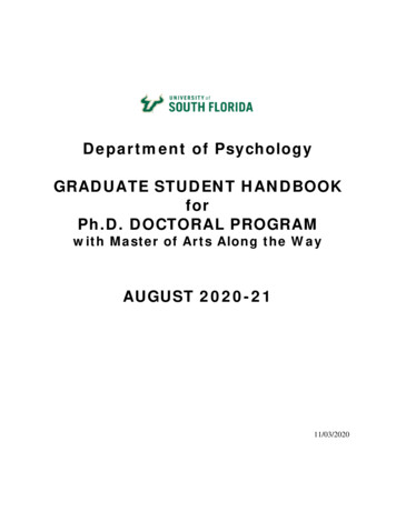 Department Of Psychology GRADUATE STUDENT HANDBOOK 