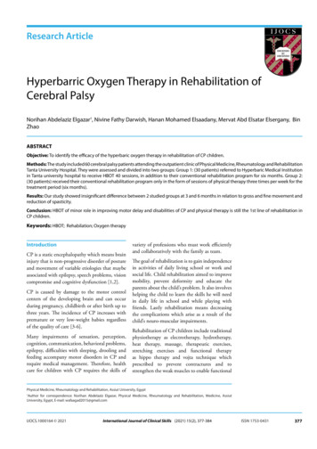 Hyperbarric Oxygen Therapy In Rehabilitation Of Cerebral Palsy