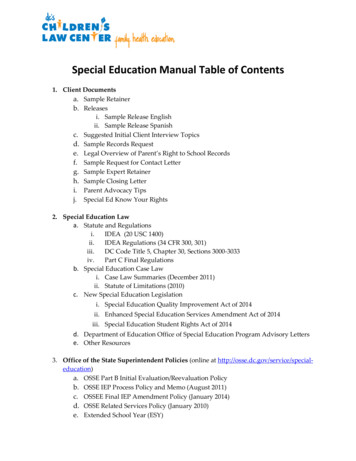 Special Education Manual Table Of Contents